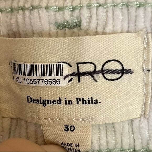 Pilcro Corduroy Anthropologie Straight Leg Pants in Cream Light Green Stitch 30 - Picture 3 of 7